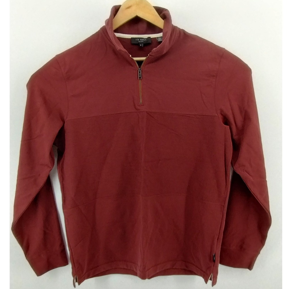 Ted Baker London Mens Burgundy 1/4 Zip‎ Pullover Size 4 Large Premium Cotton